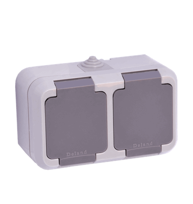پریز ارت و کلید دو پل دوقلو ip44 /بارانی روکار دلند