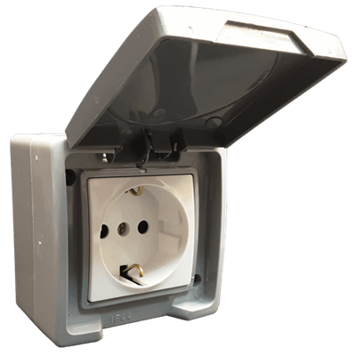 پریز برق ارت با پایه سرامیکی ip44 /بارانی روکار سیلور