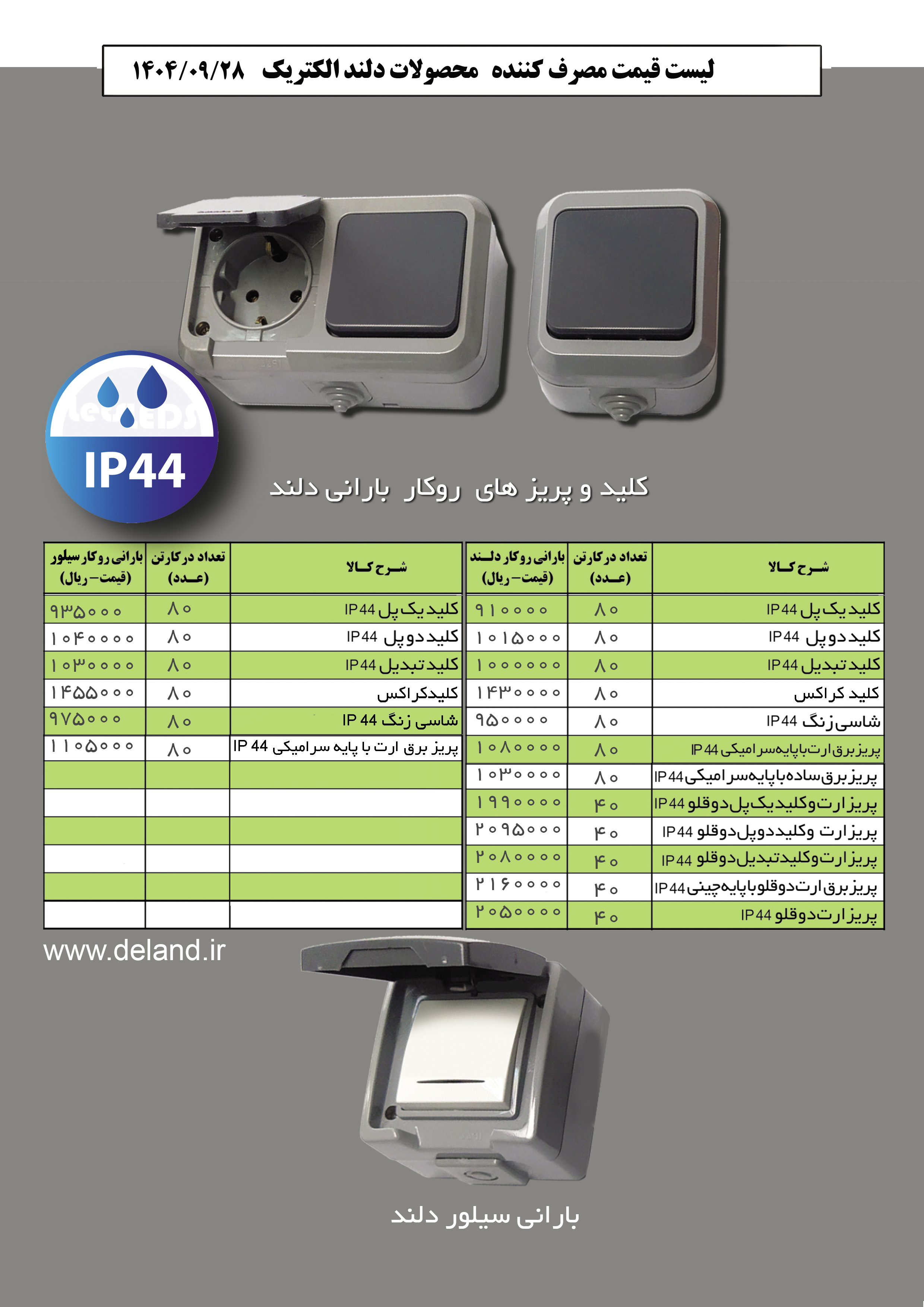 لیست قیمت محصولات دلندالکتریک (1404/09/27)